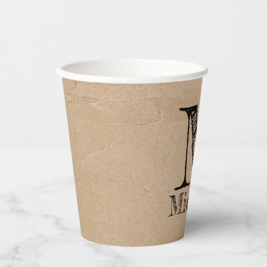 Rustic Kraft Brown Paper Kijk Monogram Papieren Bekers (Voorkant)
