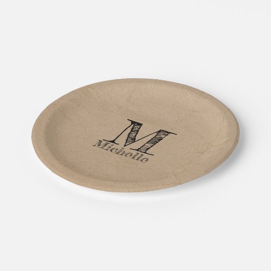 Rustic Kraft Brown Paper Kijk Monogram Papieren Bordje (Gekanteld)
