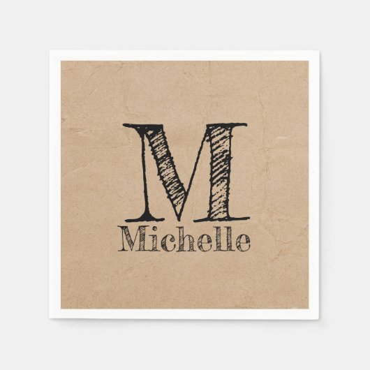 Rustic Kraft Brown Paper Kijk Monogram Servet (Voorkant)