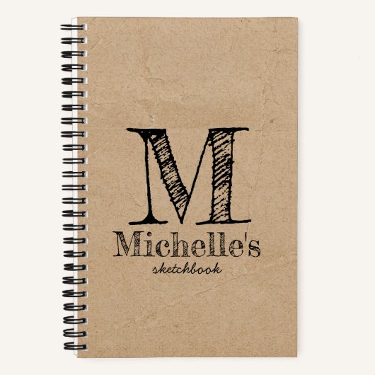 Rustic Kraft Brown Paper Kijk Monogram Sketchbook Notitieboek (Voorkant)