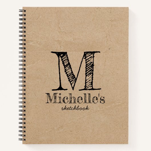 Rustic Kraft Brown Paper Kijk Monogram Sketchbook Notitieboek (Voorkant)