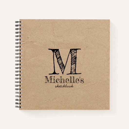 Rustic Kraft Brown Paper Kijk Monogram Sketchbook Notitieboek (Voorkant)