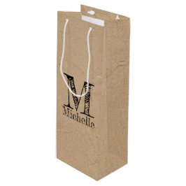 Rustic Kraft Brown Paper Kijk Monogram Wijn Cadeautas