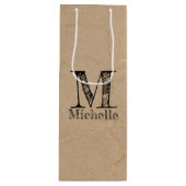 Rustic Kraft Brown Paper Kijk Monogram Wijn Cadeautas (Voorkant)
