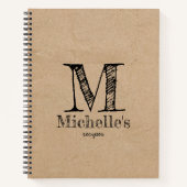 Rustic Kraft Brown Paper look Monogram Recipes Notitieboek (Voorkant)