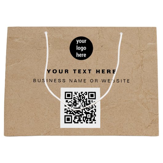Rustic Kraft Brown QR Code Business Logo Groot Cadeauzakje (Voorkant)