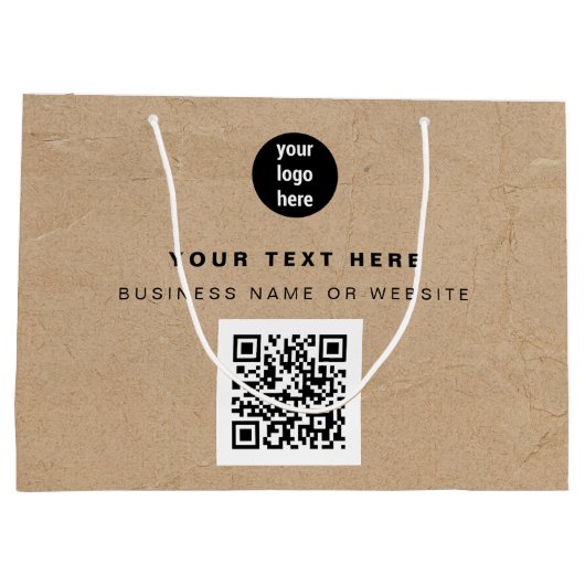 Rustic Kraft Brown QR Code Business Logo Groot Cadeauzakje (Achterkant)