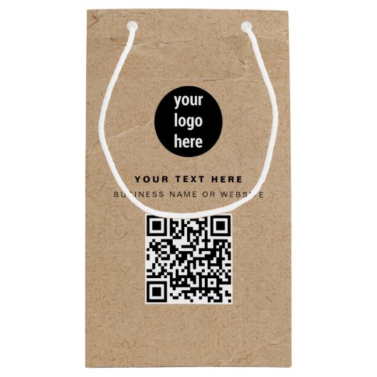 Rustic Kraft Bruine QR-code Zakelijk Logo Klein Cadeauzakje (Achterkant)