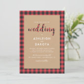 Rustic Kraft & Buffalo Plaid Script Wedding Kaart (Staand voorkant)