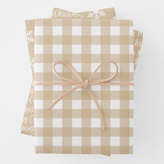 Rustic Kraft Buffalo Pset Merry kerst Pattern Inpakpapier Vel (In situ)