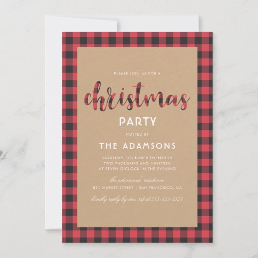 Rustic Kraft Buffalo speelde script kerstfeest Kaart (Voorkant)