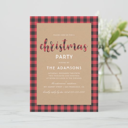 Rustic Kraft Buffalo speelde script kerstfeest Kaart (Staand voorkant)
