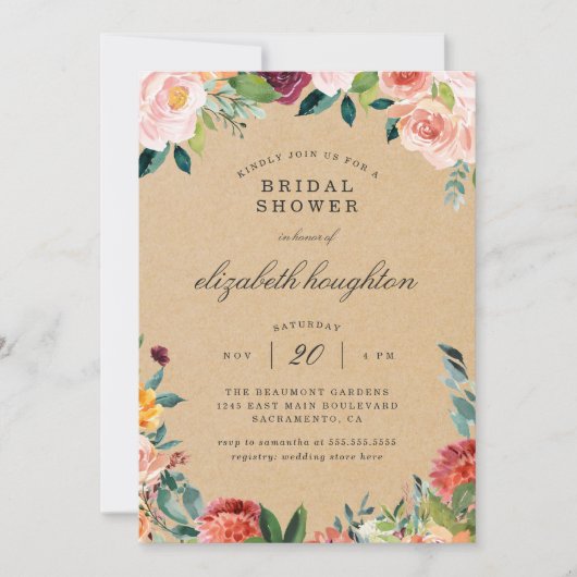 Rustic Kraft Burgundy Blush Floral Vrijgezellenfee Kaart (Voorkant)