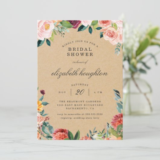 Rustic Kraft Burgundy Blush Floral Vrijgezellenfee Kaart (Staand voorkant)