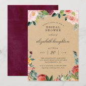Rustic Kraft Burgundy Blush Floral Vrijgezellenfee Kaart (Voorkant / Achterkant)