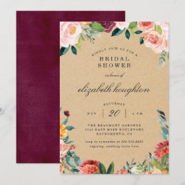Rustic Kraft Burgundy Blush Floral Vrijgezellenfee Kaart