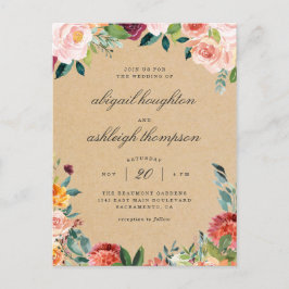 Rustic Kraft Burgundy Blush Pink Floral Wedding Uitnodiging Briefkaart