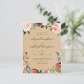 Rustic Kraft Burgundy Blush Pink Floral Wedding Uitnodiging Briefkaart (Staand voorkant)