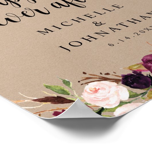 Rustic Kraft Burgundy Floral Wedding Welcome Post Poster (Hoek)