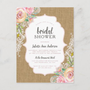 Rustic Kraft Burlap Floral Lace Barn Vrijgezellenf Uitnodiging Briefkaart