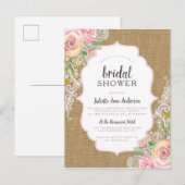 Rustic Kraft Burlap Floral Lace Barn Vrijgezellenf Uitnodiging Briefkaart (Voorkant / Achterkant)