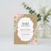 Rustic Kraft Burlap Floral Lace Barn Vrijgezellenf Uitnodiging Briefkaart (Staand voorkant)