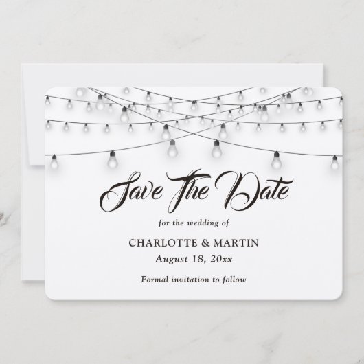 Rustic Kraft Burlap Hearts String Lights Wedding Save The Date (Voorkant)