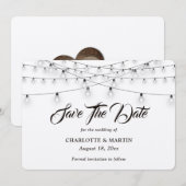 Rustic Kraft Burlap Hearts String Lights Wedding Save The Date (Voorkant / Achterkant)