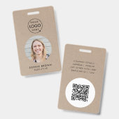 Rustic Kraft Business-id | Minimale QR voor werkne Badge (Front & Back)