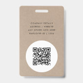 Rustic Kraft Business-id | Minimale QR voor werkne Badge (Back)