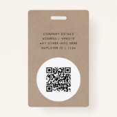 Rustic Kraft Business-id | Minimale QR voor werkne Badge (Achterkant)