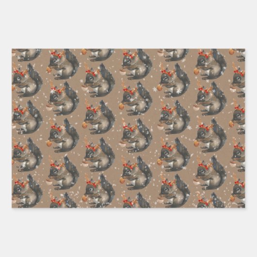 Rustic Kraft Busy Squirrels kraken Holiday Nuts Inpakpapier Vel (Voorkant 3)