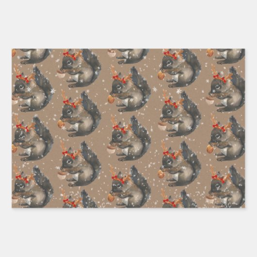 Rustic Kraft Busy Squirrels kraken Holiday Nuts Inpakpapier Vel (Voorkant 2)