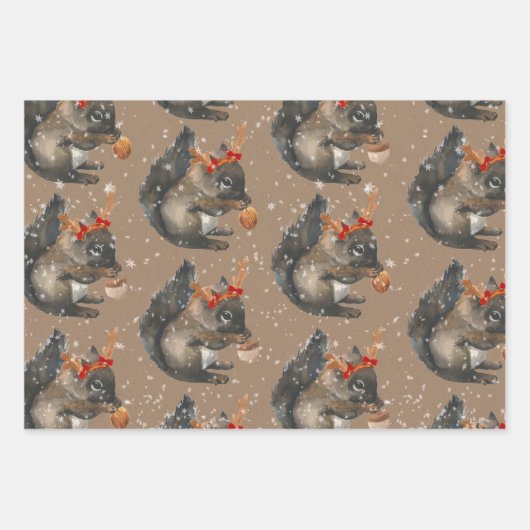 Rustic Kraft Busy Squirrels kraken Holiday Nuts Inpakpapier Vel (Voorkant)