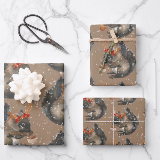 Rustic Kraft Busy Squirrels kraken Holiday Nuts Inpakpapier Vel (Voorkant)