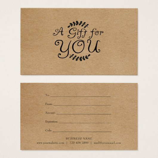 Rustic Kraft-cadeaubon Visitekaartje (Voorkant /achterkant)