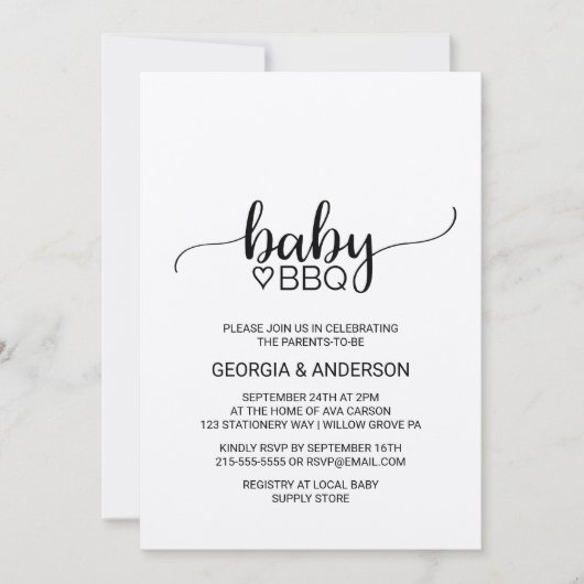 Rustic Kraft Calligraphy Baby BBQ Kaart (Voorkant)