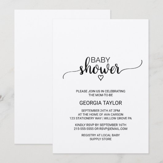 Rustic Kraft Calligraphy Baby shower Kaart (Voorkant / Achterkant)