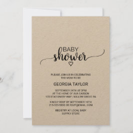 Rustic Kraft Calligraphy Baby shower Kaart