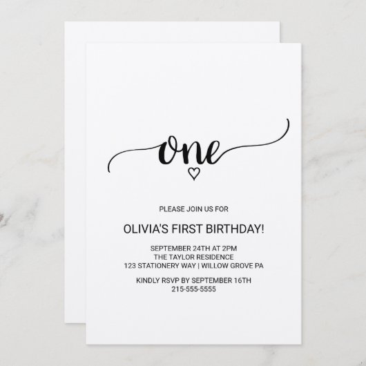 Rustic Kraft Calligraphy First Birthday Kaart (Voorkant / Achterkant)