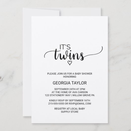 Rustic Kraft Calligraphy Twins Baby shower Kaart (Voorkant)