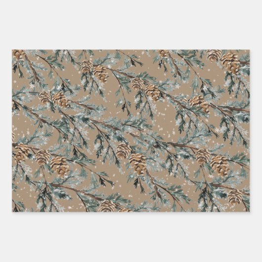 Rustic Kraft Cardinaal Juniper Branches Berries 2 Inpakpapier Vel (Voorkant 3)