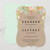 RUSTIC KRAFT CASCADING FLOWERS bruiloft-uitnodigin Kaart (Voorkant / Achterkant)