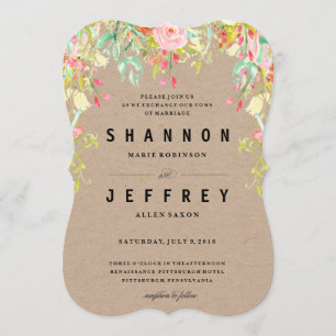 RUSTIC KRAFT CASCADING FLOWERS bruiloft-uitnodigin Kaart