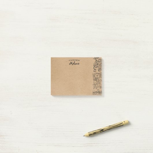 Rustic Kraft Cats Illustratie Gepersonaliseerd Post-it® Notes (Op bureau)