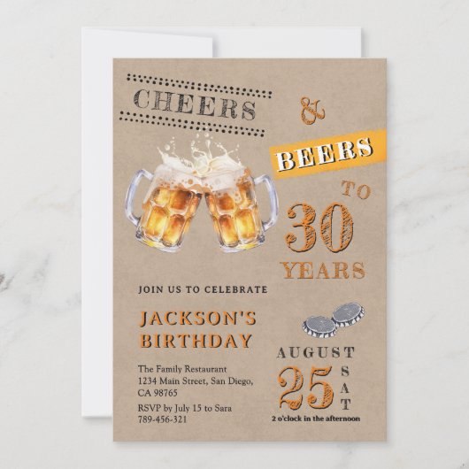 Rustic Kraft Cheers & Beers Elke Leeftijd Verjaard Kaart (Voorkant)