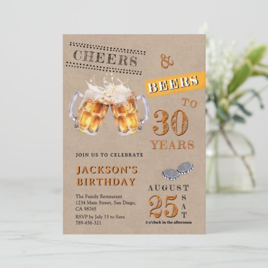 Rustic Kraft Cheers & Beers Elke Leeftijd Verjaard Kaart (Staand voorkant)