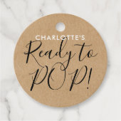 Rustic Kraft Chic Script Ready to Pop Baby shower Bedankjes Labels (Voorkant)