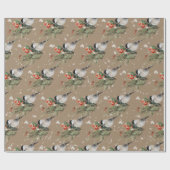 Rustic Kraft Chickadees Spruce Sprigs Red Berries Cadeaupapier (Vlak)