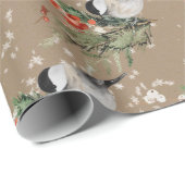 Rustic Kraft Chickadees Spruce Sprigs Red Berries Cadeaupapier (Rol Hoek)
